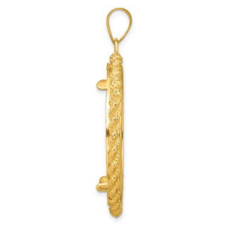 14k Yellow Gold Casted Rope 32.7mm Prong Coin Bezel Pendant - Fits 1 oz American Eagle, 1 oz Cat, and 1 oz Krugerrand