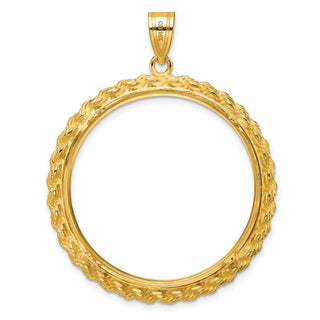 14k Yellow Gold Casted Rope 32.7mm Prong Coin Bezel Pendant - Fits 1 oz American Eagle, 1 oz Cat, and 1 oz Krugerrand