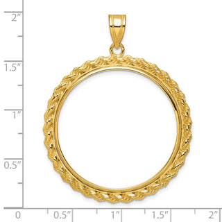 14k Yellow Gold Casted Rope 32.7mm Prong Coin Bezel Pendant - Fits 1 oz American Eagle, 1 oz Cat, and 1 oz Krugerrand