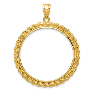 10k Yellow Gold Polished with Casted Rope 32.7mm Prong Coin Bezel Pendant - Fits 1 oz American Eagle, 1 oz Cat, and 1 oz Krugerrand