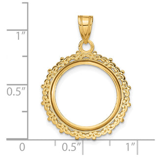 14k Yellow Gold Polished Fancy 16.5mm Prong Coin Bezel Pendant - Fits 1/10 oz American Eagle and 1/10 oz Krugerrand
