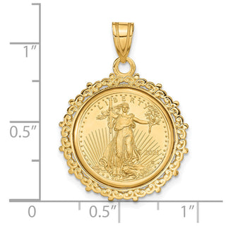 14K Yellow Gold Polished Fancy Prong Mounted 1/10oz American Eagle Coin Bezel Pendant