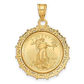 14K Yellow Gold Polished Fancy Prong Mounted 1/10oz American Eagle Coin Bezel Pendant