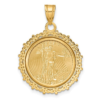 14K Yellow Gold Polished Fancy Prong Mounted 1/10oz American Eagle Coin Bezel Pendant