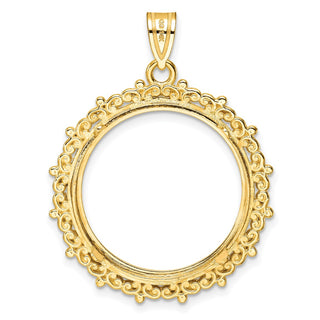 14k Yellow Gold Polished Fancy 22mm Prong Coin Bezel Pendant - Fits 1/4 oz American Eagle and Other Coins