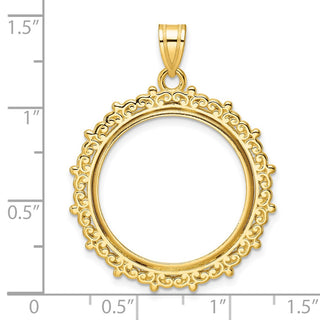 14k Yellow Gold Polished Fancy 22mm Prong Coin Bezel Pendant - Fits 1/4 oz American Eagle and Other Coins