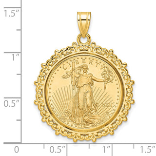 14K Yellow Gold Polished Fancy Prong Mounted 1/4oz American Eagle Coin Bezel Pendant
