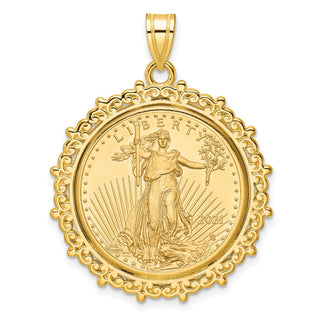 14K Yellow Gold Polished Fancy Prong Mounted 1/4oz American Eagle Coin Bezel Pendant