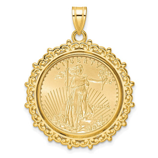 14K Yellow Gold Polished Fancy Prong Mounted 1/4oz American Eagle Coin Bezel Pendant