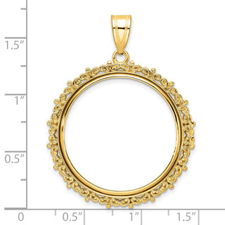 14k Yellow Gold Polished Fancy 27mm Prong Coin Bezel Pendant - Fits 1/2 oz American Eagle, US $10 Liberty, and Other Coins