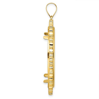 14k Yellow Gold Polished Fancy 32.7mm Prong Coin Bezel Pendant - Fits 1 oz American Eagle, 1 oz Cat, and 1 oz Krugerrand