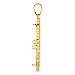 14k Polished and Diamond-cut Fancy 22.0mm Prong Coin Bezel Pendant - Fits 1/4 oz American Eagle and Other Coins