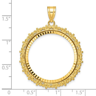 14k Yellow Gold Fancy 27mm Diamond-cut Prong Coin Bezel Pendant - Fits 1/2 oz American Eagle, US $10 Liberty, and Other Coins