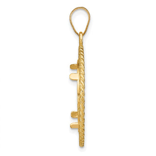 14k Yellow Gold Polished and Diamond-cut Heart and Rope 16.5mm Prong Coin Bezel Pendant