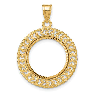 14k Yellow Gold Polished and Diamond-cut Heart and Rope 16.5mm Prong Coin Bezel Pendant
