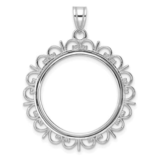 14k White Gold Polished Fancy Prong 22.0mm Coin Bezel Pendant - Fits 1/4 oz American Eagle and Other Coins
