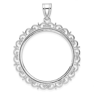 14k White Gold Polished Fancy Prong 27.0mm Coin Bezel Pendant - Fits 1/2 oz American Eagle, US $10 Liberty, and Other Coins