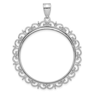 14k White Gold Polished Fancy Prong 32.7mm Coin Bezel Pendant - Fits 1 oz American Eagle, 1 oz Cat, and 1 oz Krugerrand