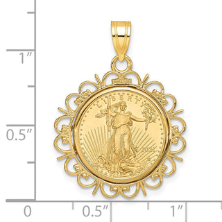 14k Yellow Gold Polished Fancy Mounted 1/10oz American Eagle Prong Coin Bezel Pendant