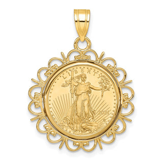 14k Yellow Gold Polished Fancy Mounted 1/10oz American Eagle Prong Coin Bezel Pendant