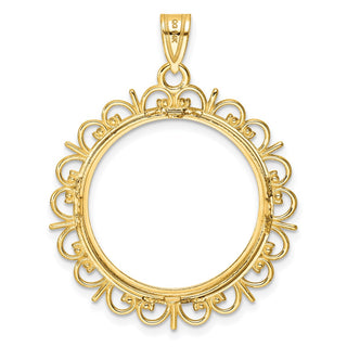 14k Yellow Gold Fancy 22mm Prong Coin Bezel Pendant - Fits 1/4 oz American Eagle and Other Coins