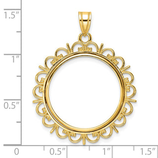 14k Yellow Gold Fancy 22mm Prong Coin Bezel Pendant - Fits 1/4 oz American Eagle and Other Coins