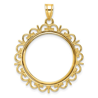 14k Yellow Gold Fancy 22mm Prong Coin Bezel Pendant - Fits 1/4 oz American Eagle and Other Coins