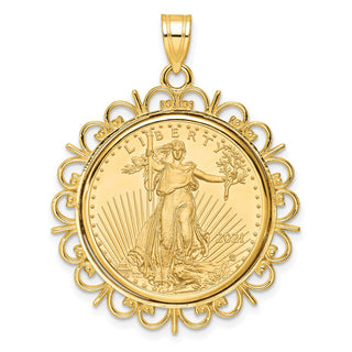 14k Yellow Gold Polished Fancy Mounted 1/4oz American Eagle Prong Coin Bezel Pendant