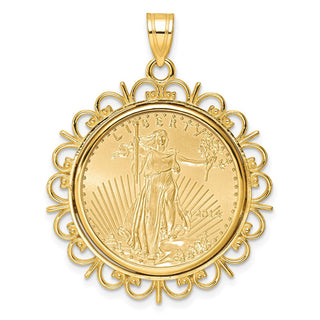 14k Yellow Gold Polished Fancy Mounted 1/4oz American Eagle Prong Coin Bezel Pendant