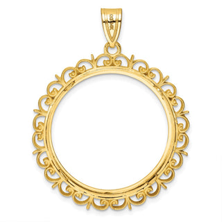 14k Yellow Gold Fancy 27mm Prong Coin Bezel Pendant - Fits 1/2 oz American Eagle, US $10 Liberty, and Other Coins