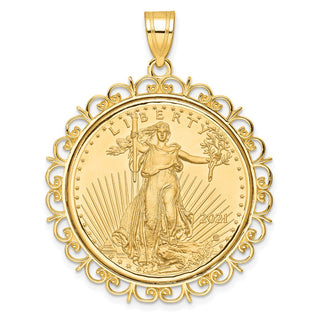 14K Yellow Gold Polished Fancy Prong Mounted 1/2oz American Eagle Coin Bezel Pendant