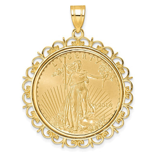 14K Yellow Gold Polished Fancy Prong Mounted 1/2oz American Eagle Coin Bezel Pendant