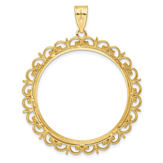 14k Yellow Gold Fancy 32.7mm Prong Coin Bezel Pendant - Fits 1 oz American Eagle, 1 oz Cat, and 1 oz Krugerrand