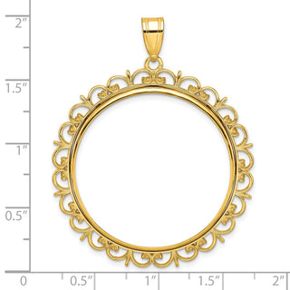 14k Yellow Gold Fancy 32.7mm Prong Coin Bezel Pendant - Fits 1 oz American Eagle, 1 oz Cat, and 1 oz Krugerrand