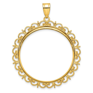 14k Yellow Gold Fancy 32.7mm Prong Coin Bezel Pendant - Fits 1 oz American Eagle, 1 oz Cat, and 1 oz Krugerrand