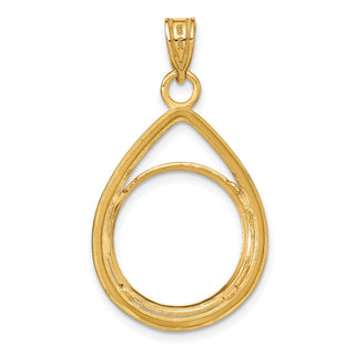 14k Yellow Gold Polished and Diamond-cut Lightweight Teardrop 16.5mm Prong Coin Bezel Pendant