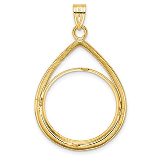 14k Yellow Gold Polished and Diamond-cut Lightweight Teardrop 22.0mm Prong Coin Bezel Pendant