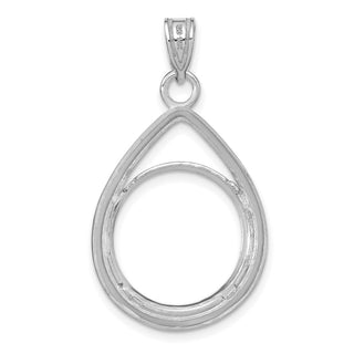 14k White Gold Polished and Diamond-cut Teardrop 16.5mm Prong Coin Bezel Pendant