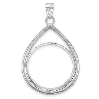 14k White Gold Polished and Diamond-cut Teardrop 22.0mm Prong Coin Bezel Pendant