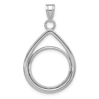 14k White Gold Polished Lightweight Tear Drop Prong 16.5mm Coin Bezel Pendant - Fits 1/10 oz American Eagle and 1/10 oz Krugerrand