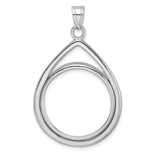 14k White Gold Polished Lightweight Tear Drop Prong 22.0mm Coin Bezel Pendant - Fits 1/4 oz American Eagle and Other Coins