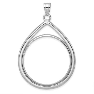 14k White Gold Polished Lightweight Tear Drop Prong 32.7mm Coin Bezel Pendant - Fits 1 oz American Eagle, 1 oz Cat, and 1 oz Krugerrand