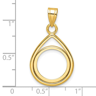 14k Yellow Gold Polished Lightweight Teardrop 14mm Prong Coin Bezel Pendant - Fits 1/20 oz Maple Leaf and Other Coins