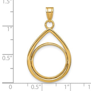 14k Yellow Gold Polished Lightweight Teardrop 16.5mm Prong Coin Bezel Pendant - Fits 1/10 oz American Eagle and 1/10 oz Krugerrand