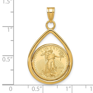 14k Yellow Gold Polished Lightweight Teardrop Mounted 1/10oz American Eagle Prong Coin Bezel Pendant