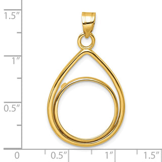 14k Yellow Gold Polished Lightweight Teardrop 18mm Prong Coin Bezel Pendant - Fits 1/10 oz Cat, 1/10 oz Panda, and Other Coins
