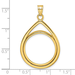 14k Yellow Gold Polished Lightweight Teardrop 22mm Prong Coin Bezel Pendant - Fits 1/4 oz American Eagle and Other Coins