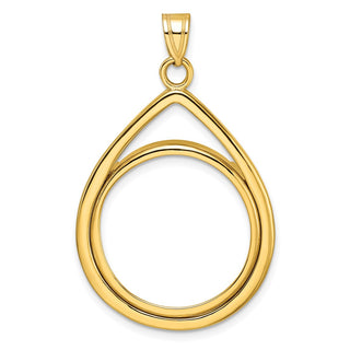 14k Yellow Gold Polished Lightweight Teardrop 22mm Prong Coin Bezel Pendant - Fits 1/4 oz American Eagle and Other Coins