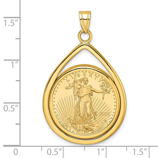 14k Yellow Gold Polished Lightweight Teardrop Mounted 1/4oz American Eagle Prong Coin Bezel Pendant