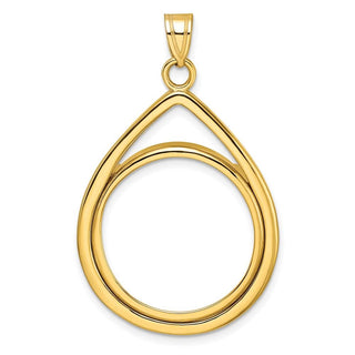 10k Yellow Gold Polished Lightweight Teardrop 22.0mm Prong Coin Bezel Pendant - Fits 1/4 oz American Eagle and Other Coins